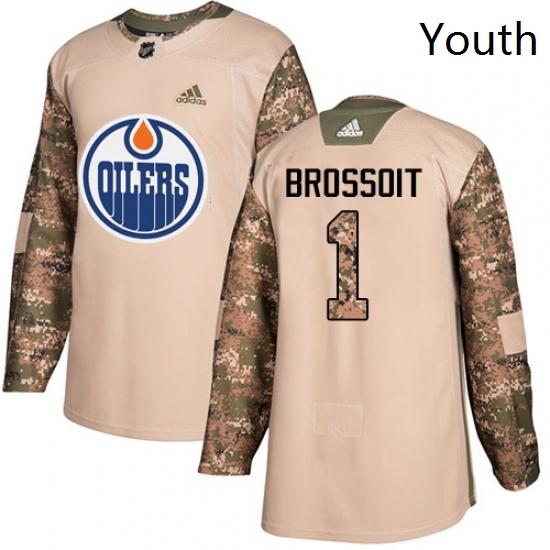 Youth Adidas Edmonton Oilers 1 Laurent Brossoit Authentic Camo Veterans Day Practice NHL Jersey